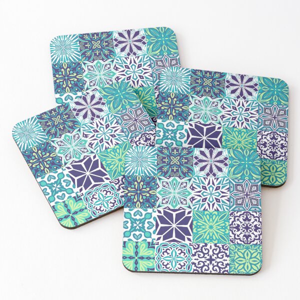 Item preview, Azuleo tiles in navy blue, teal, yellow and white designed and sold by EllilaDesigns.