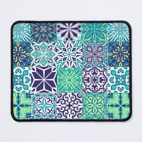 Item preview, Azuleo tiles in navy blue, teal, yellow and white designed and sold by EllilaDesigns.