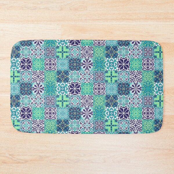 Item preview, Azuleo tiles in navy blue, teal, yellow and white designed and sold by EllilaDesigns.