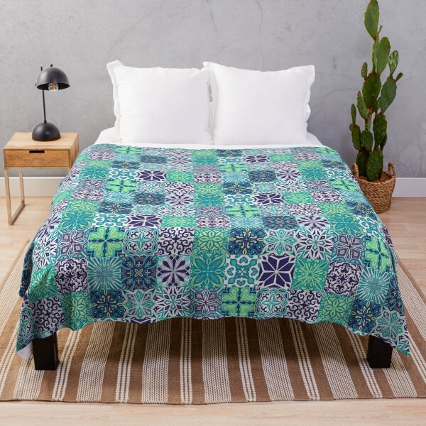 Item preview, Azuleo tiles in navy blue, teal, yellow and white designed and sold by EllilaDesigns.