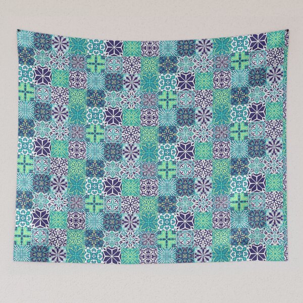 Item preview, Azuleo tiles in navy blue, teal, yellow and white designed and sold by EllilaDesigns.