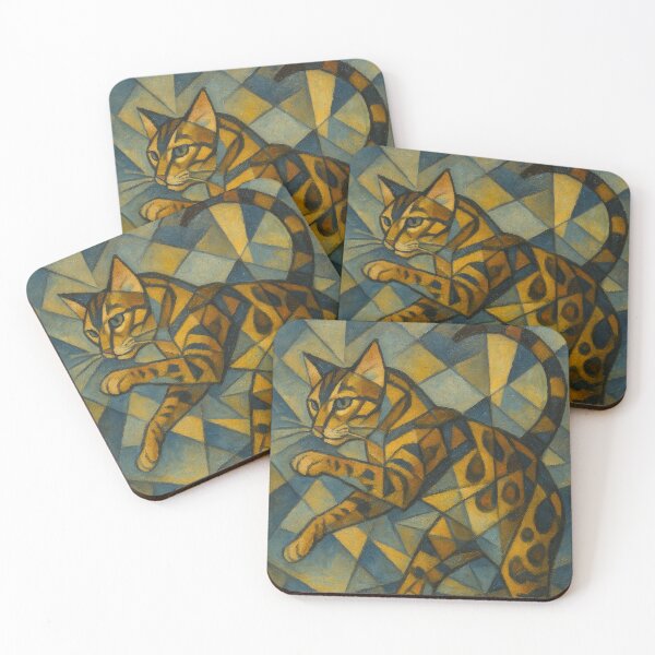 Item preview, Cubist Leap – Bengal Cat in Motion designed and sold by LesChatsArt.