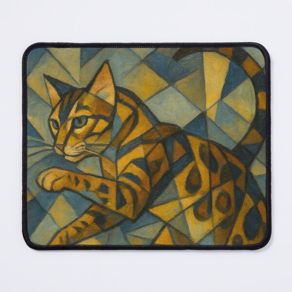 Item preview, Cubist Leap – Bengal Cat in Motion designed and sold by LesChatsArt.