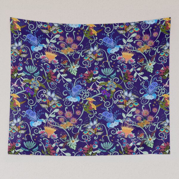 Item preview, Fairyland Flowers Boho Beauties on Blue Background designed and sold by CheriesArt.