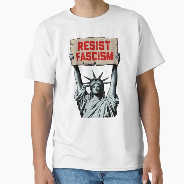 Vista previa del artículo con la obra «Resistir el fascismo Estatua de la Libertad Anti-Trump», diseñado y vendido por Stickersaurus1.