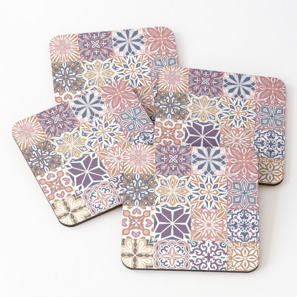 Item preview, Azuleo tiles in muted colors Blue, Pink and Ochre designed and sold by EllilaDesigns.