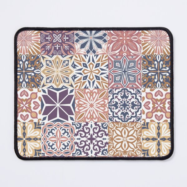 Item preview, Azuleo tiles in muted colors Blue, Pink and Ochre designed and sold by EllilaDesigns.