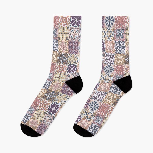 Item preview, Azuleo tiles in muted colors Blue, Pink and Ochre designed and sold by EllilaDesigns.