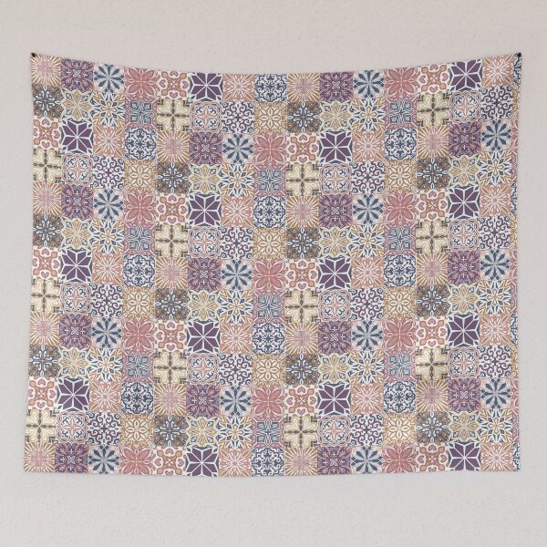 Item preview, Azuleo tiles in muted colors Blue, Pink and Ochre designed and sold by EllilaDesigns.