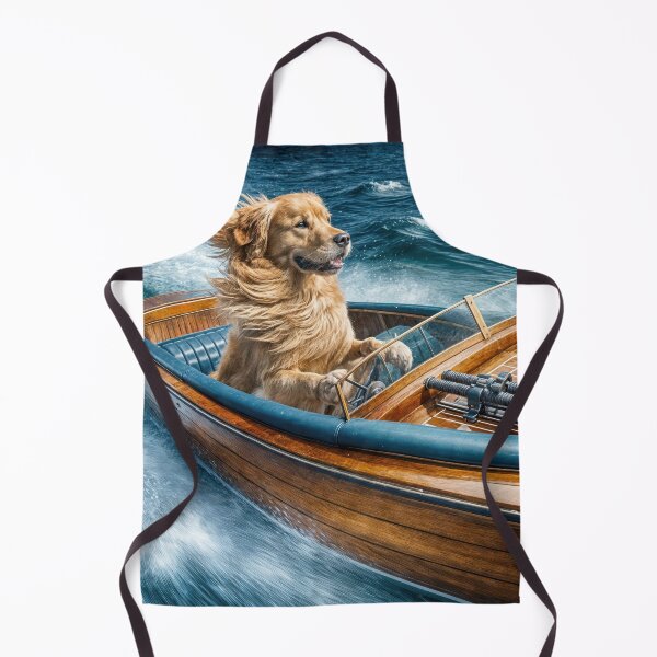 Item preview, Golden Retriever In a Vintage Wood Motorboat designed and sold by Maria Dryfhout.