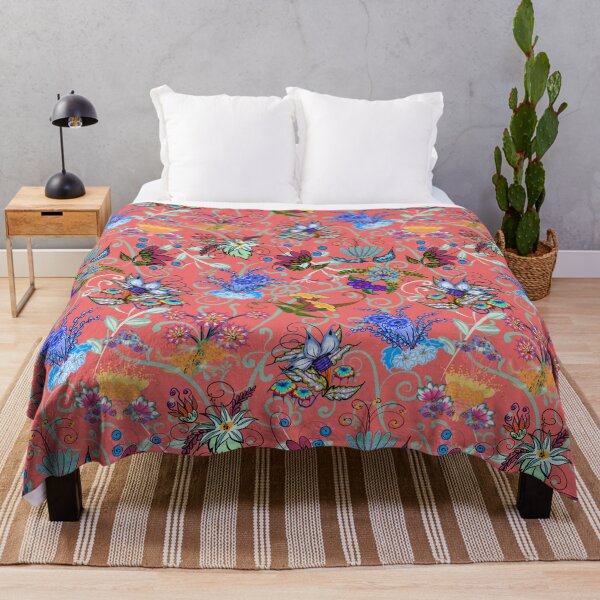 Item preview, Fairyland Flowers Boho Beauties on Coral Background designed and sold by CheriesArt.