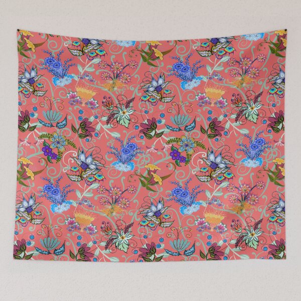 Item preview, Fairyland Flowers Boho Beauties on Coral Background designed and sold by CheriesArt.