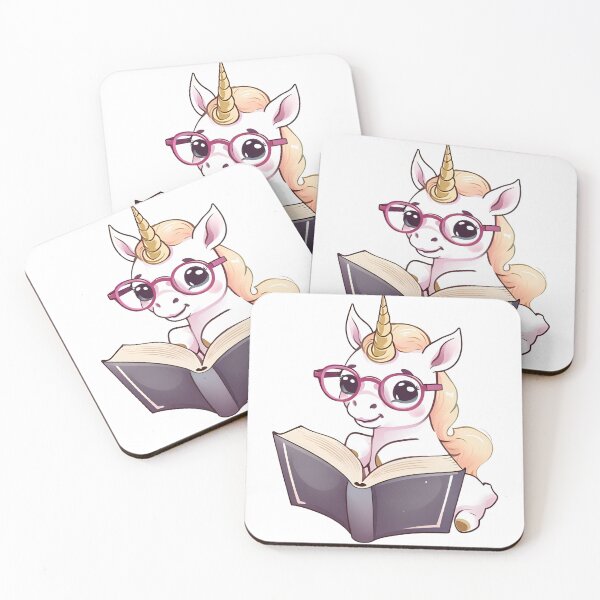Item preview, baby unicorn with cute eyes and glasses reading a book designed and sold by FunnyBunny110.