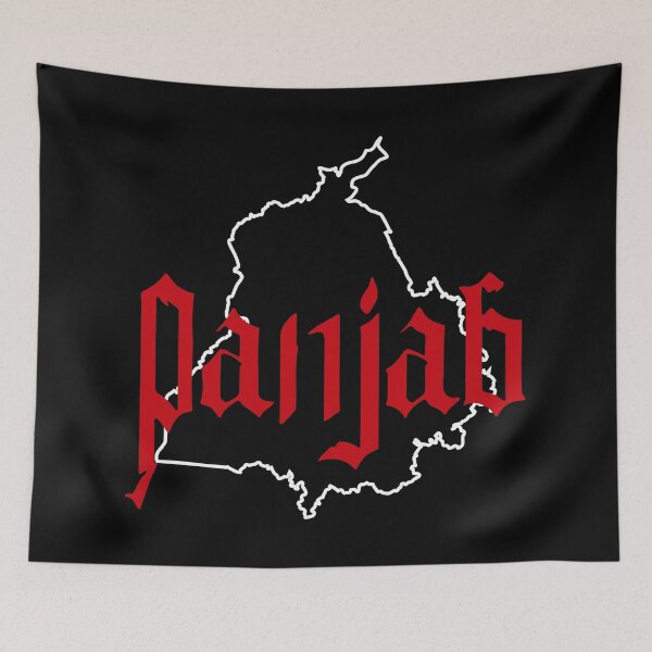Artikelvorschau, Panjab-Kartenumriss mit fettem roten Text entworfen und verkauft von UniqueDesign751.