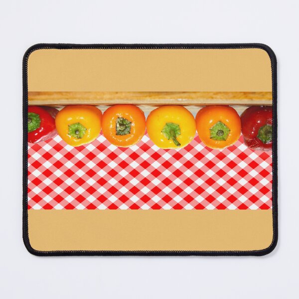 Item preview, Colorful peppers on a checkered tablecloth designed and sold by manoloshoping.