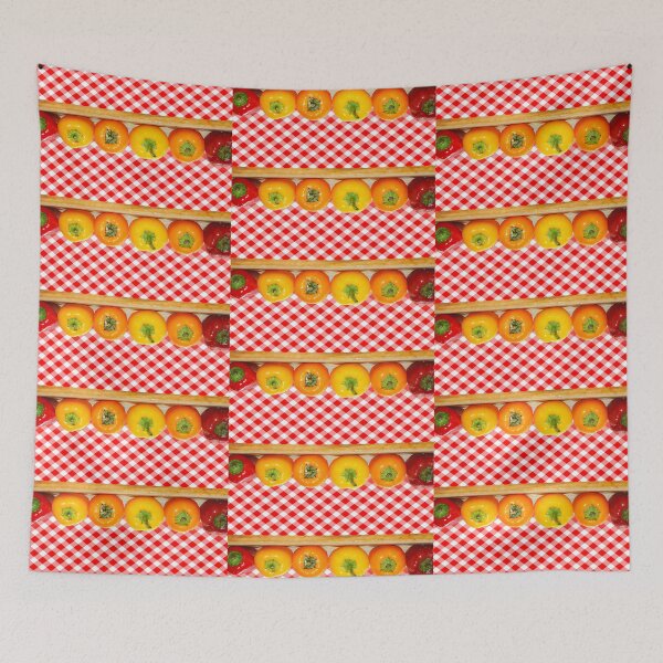 Item preview, Colorful peppers on a checkered tablecloth designed and sold by manoloshoping.