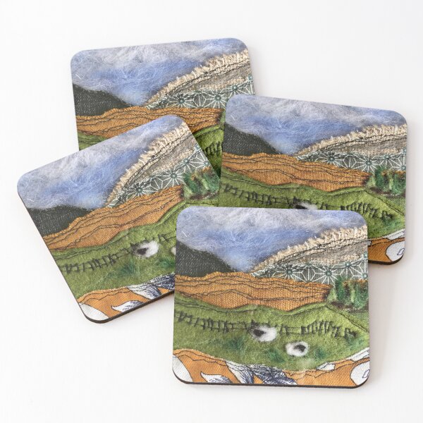 Item preview, Sheep grazing in the french hills - textile art designed and sold by TextileArtFrance.