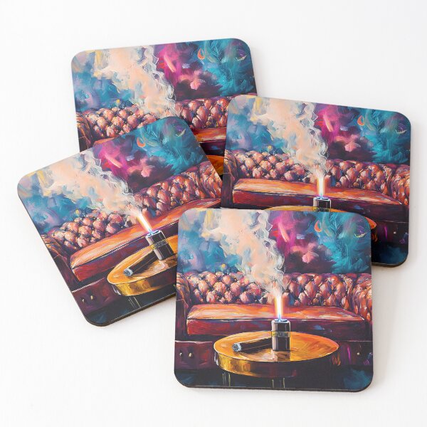 Item preview, Indulge in Luxury - Leather Sofa and Lit Cigar Against Vibrant Abstract Backdrop designed and sold by OlfactoART Studio.