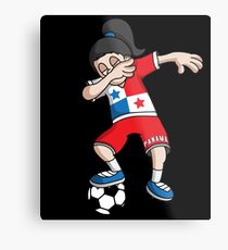 Panama Football Dabbing Soccer Girl With Soccer Ball And National Flag Jersey Futbol Fan Design Metal Print