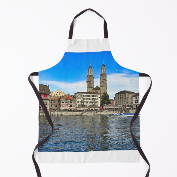 Item preview, Historic Zurich city center with Grossmunster churh and a tourist boat sails on the river Limmat, Switzerland designed and sold by goceris.