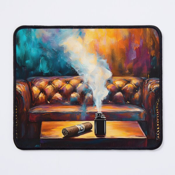 Item preview, A Plush, Tufted Leather Sofa Contrasting in a Vibrant Luxurious Cigar Lounge designed and sold by OlfactoART Studio.