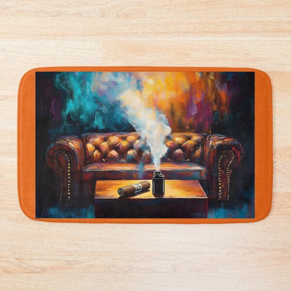 Item preview, A Plush, Tufted Leather Sofa Contrasting in a Vibrant Luxurious Cigar Lounge designed and sold by OlfactoART Studio.