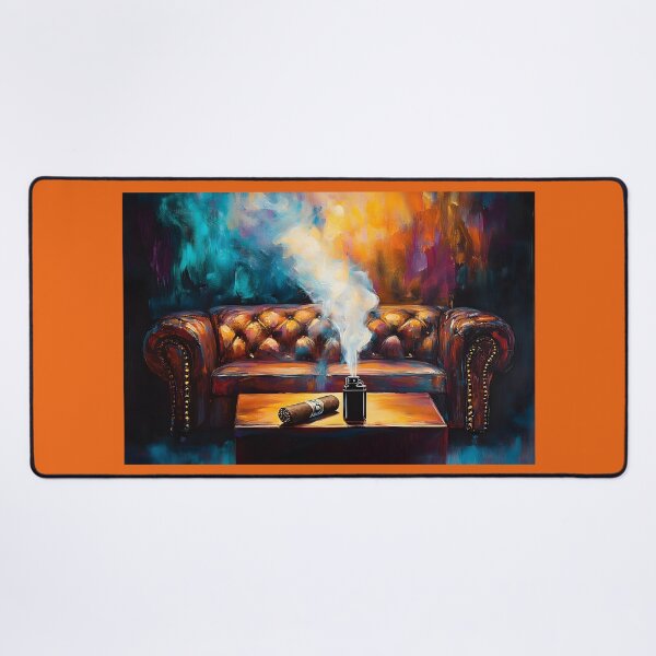 Item preview, A Plush, Tufted Leather Sofa Contrasting in a Vibrant Luxurious Cigar Lounge designed and sold by OlfactoART Studio.