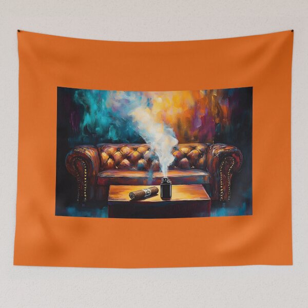 Item preview, A Plush, Tufted Leather Sofa Contrasting in a Vibrant Luxurious Cigar Lounge designed and sold by OlfactoART Studio.