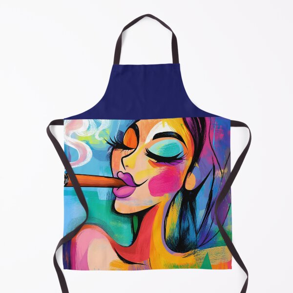 Item preview, Joyful Indulgence - Vibrant Woman Smoking a Cigar in a Dynamic Abstract Scene designed and sold by OlfactoART Studio.