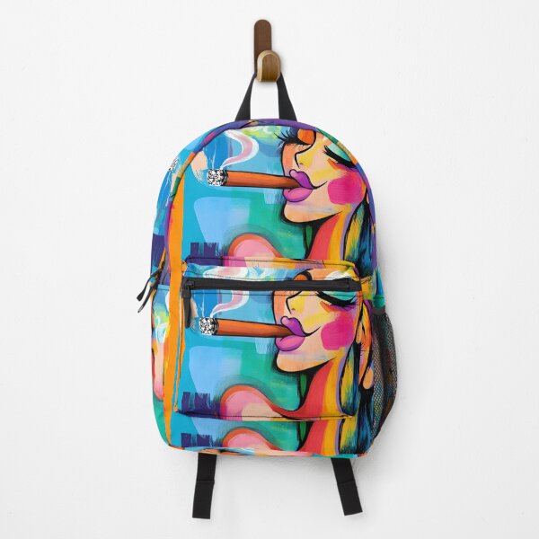 Item preview, Joyful Indulgence - Vibrant Woman Smoking a Cigar in a Dynamic Abstract Scene designed and sold by OlfactoART Studio.