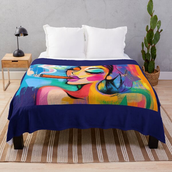Item preview, Joyful Indulgence - Vibrant Woman Smoking a Cigar in a Dynamic Abstract Scene designed and sold by OlfactoART Studio.
