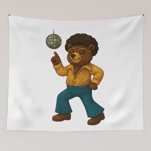 Item preview, Groovy Disco Bear – 70s Dance Embroidered Animal Art designed and sold by #Adulting Central.