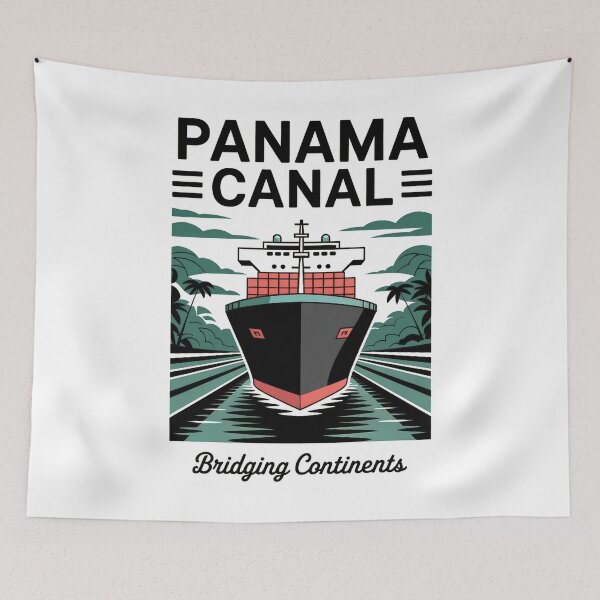 Item preview, Panama Canal – Retro Vintage Cargo Ship Illustration | Bridging Continents designed and sold by pod24.