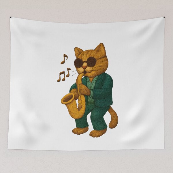 Item preview, Jazz Cat with Saxophone – Cool Embroidered Jazz Vibe designed and sold by #Adulting Central.