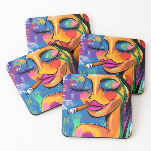 Item preview, Fiery Expression - Stylized Woman Smoking a Cigar in a Vivid Abstract Burst Abstract Digital AI Art designed and sold by OlfactoART Studio.