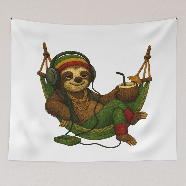 Item preview, Reggae Sloth in Hammock – Chill Embroidered Island Vibe designed and sold by #Adulting Central.