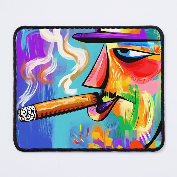 Item preview, Expressive Cigar Smoker in Vivid Abstract Art - Bold Colors and Dynamic Energy designed and sold by OlfactoART Studio.