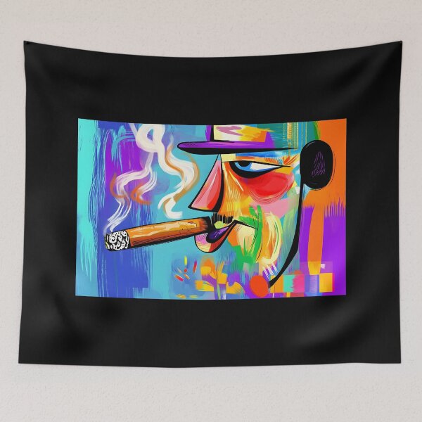 Item preview, Expressive Cigar Smoker in Vivid Abstract Art - Bold Colors and Dynamic Energy designed and sold by OlfactoART Studio.