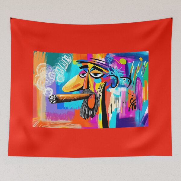 Item preview, Bold Abstract Cigar Smoker - Vivid Colors and Expressive Energy Abstract Digital AI Art designed and sold by OlfactoART Studio.