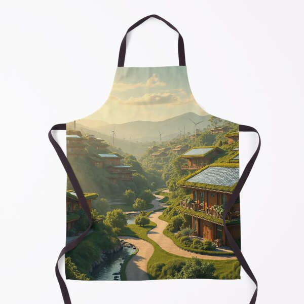 Artikelvorschau, Solarpunk Bergdorf bei Sonnenaufgang entworfen und verkauft von RetroFutureShop.