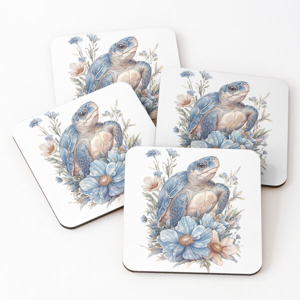 Item preview, Colorful turtle surrounded by blue and white flowers in illustration designed and sold by Ms. Iryna.