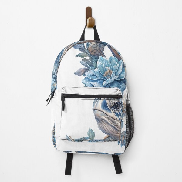 Item preview, Detailed illustration of a sea turtle surrounded by blue flowers in an artistic style designed and sold by Ms. Iryna.