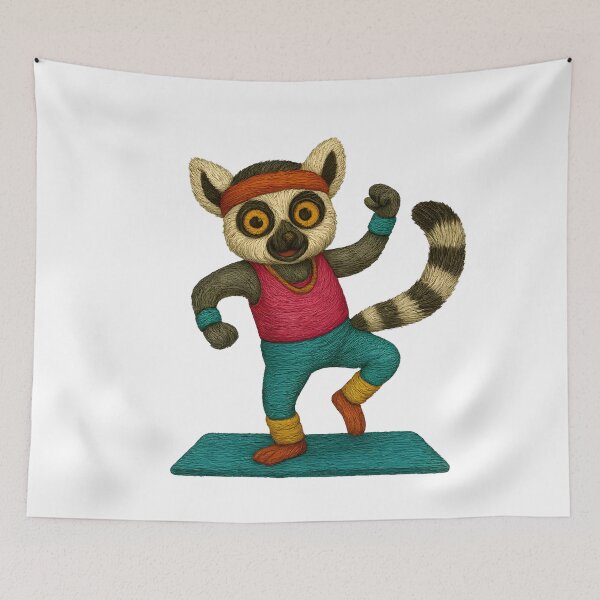 Item preview, 80s Aerobics Lemur – Energetic Embroidered Throwback designed and sold by #Adulting Central.