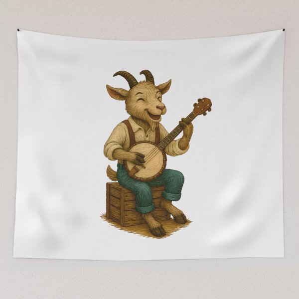 Item preview, Bluegrass Goat with Banjo – Embroidered Folk Music Design designed and sold by #Adulting Central.