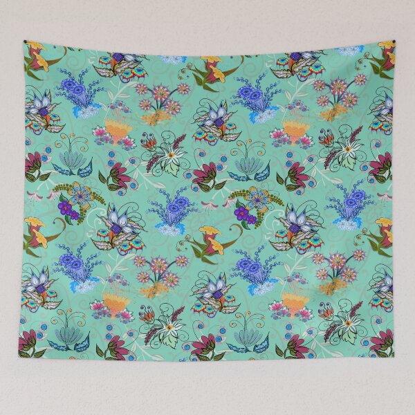 Item preview, Fairyland Flowers Boho Beauties Mint Green Background designed and sold by CheriesArt.