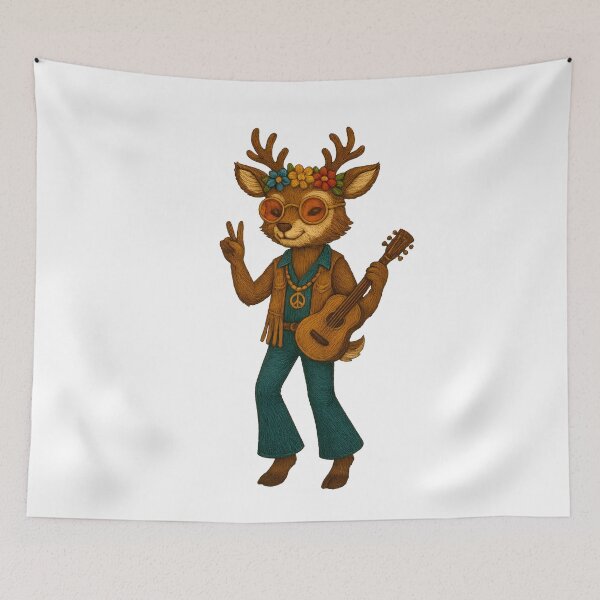 Item preview, Hippie Deer – 60s Flower Power Embroidered Style designed and sold by #Adulting Central.