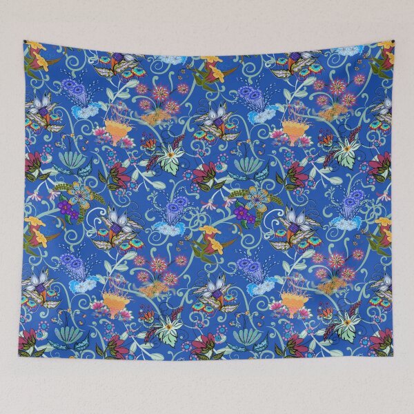 Item preview, Fairyland Flowers Boho Beauties Sky Blue Background designed and sold by CheriesArt.