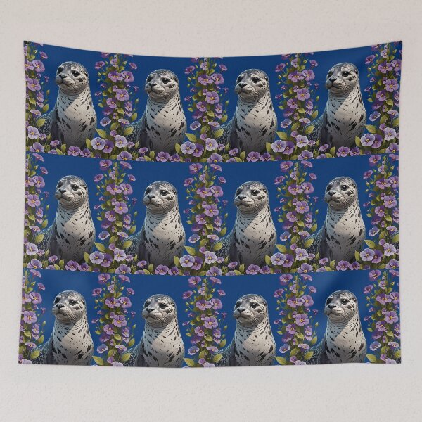 Item preview, Harbor Seal Coastal Mammal Surrounded By Viola Flowers designed and sold by taiche.
