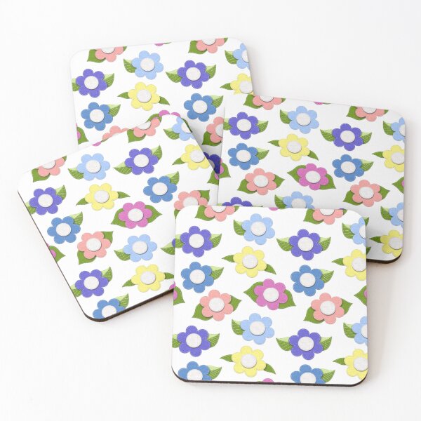 Item preview, Big Cute Felt Style Flowers with Stitching on White designed and sold by CheriesArt.