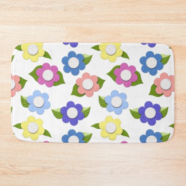 Item preview, Big Cute Felt Style Flowers with Stitching on White designed and sold by CheriesArt.